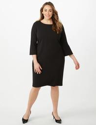 Iconic American Designer Plus Size Pearl-Trim Bell-Sleeve Shift Dress 