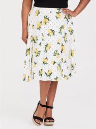 White Lemon Dot Challis Midi Skirt