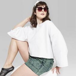 Women's Plus Size Wide Sleeve Crewneck Sweatshirt - Wild Fable™ Fresh White