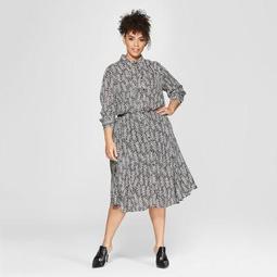 Women's Plus Size Striped Convertible Sleeve Midi Shirtdress - Who What Wear™