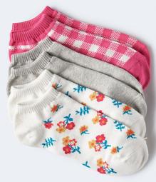 3-Pack of Gingham, Floral & Solid Ankle Socks***