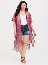 Dark Pink Burnout Velvet Kimono