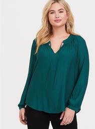Green Crepe Tie Front Blouse
