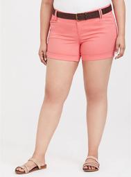 Sateen Belted Short - Coral