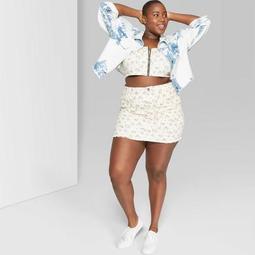 Women's Plus Size Floral Print Denim Mini Skirt - Wild Fable™ White