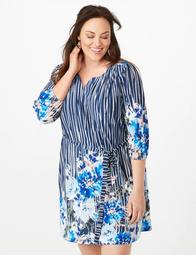 Plus Size Striped Floral Tied-Front Dress