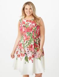 Plus Size Floral Cutout Fit-And-Flare Scuba Dress 