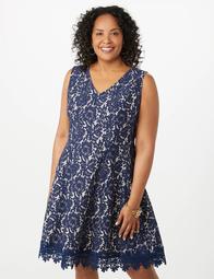 Plus Size Lace Crochet-Hem Dress 