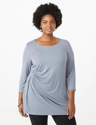 Plus Size Solid Ruched-Side Top