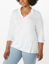 Plus Size Solid Polo Top 