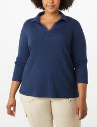 Plus Size Solid Polo Top