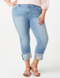 Plus Size Embroidered Roll-Cuff Crop Jeans 