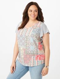 Plus Size Mixed Media Flutter-Sleeve Top