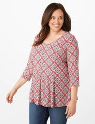 Plus Size Medallion Fit-And-Flare Top