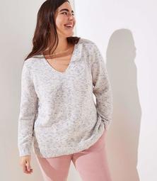 LOFT Plus Speckled Slouch Double V Sweater