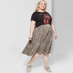 Women's Plus Size Leopard Print Pleated Midi Skirt - Wild Fable™ Black/Tan