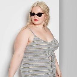 Women's Plus Size Striped Strappy V-Neck Cutout Knit Jumpsuit - Wild Fable™ Gray