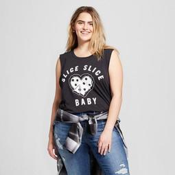Women's Plus Size "Slice, Slice Baby" Pizza Graphic Muscle Tank Top - Fifth Sun  - Charcoal