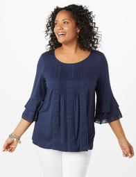 Plus Size Embroidered Ruffle-Sleeve Top