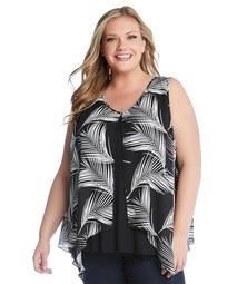 Plus Size Palm Print Overlay Top