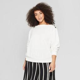 Women's Plus Size Button Shoulder Long Sleeve Sweatshirt - Who What Wear™
