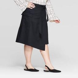 Women's Plus Size Mid-Rise Front Tie Wrap Skirt - Prologue™ Black