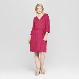 Women's Plus Size Printed 3/4 Sleeve Wrap Midi Dress - Ava & Viv™ Rose