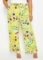 Printed Ruffle Waist Belted Pant