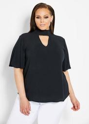 Smocked Cutout Flare Sleeve Top