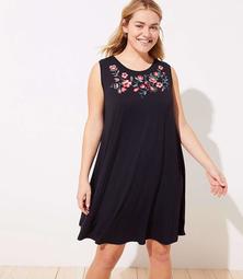 LOFT Plus Embroidered Floral Sleeveless Swing Dress
