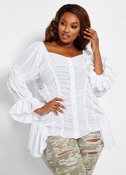 Ruched Button Drama Sleeve Top