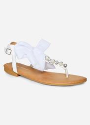 Pearl Thong Sandal With Bow Accent - Wide Width