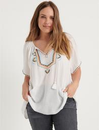 Embroidered Short Sleeve Peasant Top