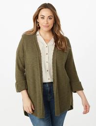 Plus Size Button-Cuff Knitted Cardigan 