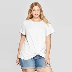 Women's Plus Size Short Sleeve Scoop Neck Twist Front T-Shirt - Universal Thread™ White