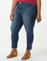 Plus Size Fray Button Ankle Jeans 