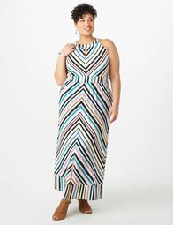 Plus Size Striped Halter Maxi Dress
