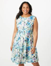 Plus Size Floral Lace Fit-And-Flare Dress