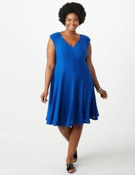 Plus Size Eyelet Lace Seamed Fit-And-Flare Dress