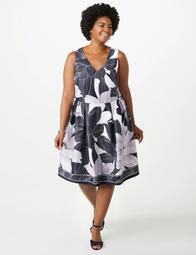 Plus Size Tied-Back Scuba Fit-And-Flare Midi Dress