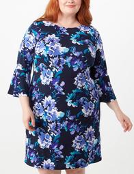 Plus Size Floral Knit Bell-Sleeve Dress