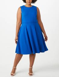 Iconic American Designer Plus Size Laser Cut Fit-And-Flare Dress 