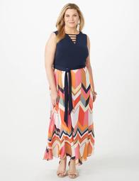 Plus Size Crisscross-Neckline Printed Skirt Maxi Dress 