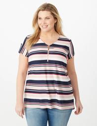 Plus Size Striped Zip-Front Top