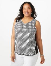 Plus Size Textured Lace Overlay Top
