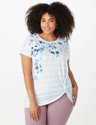 Plus Size Floral Striped Side-Knot Top