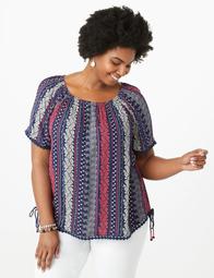 Plus Size Printed Crochet-Trim Top