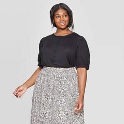 Women's Plus Size Long Poplin Sleeve Crewneck Henley Shirt - Who What Wear™
