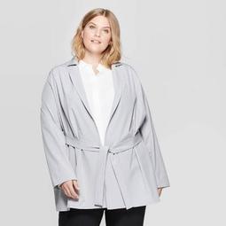 Women's Plus Size Long Sleeve Collared Belted Blazer with Tie - Prologue™ Gray