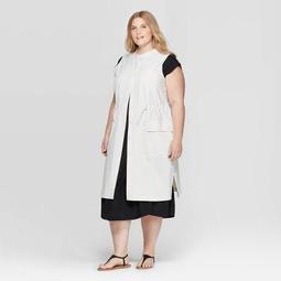 Women's Plus Size Sleeveless Crewneck Longline Utility Vest - Prologue™ Cream